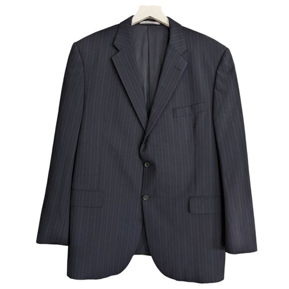 Burberry London Men's Striped Two Button 100% Wool Blazer- Navy Size 46 Reg - Picture 1 of 11